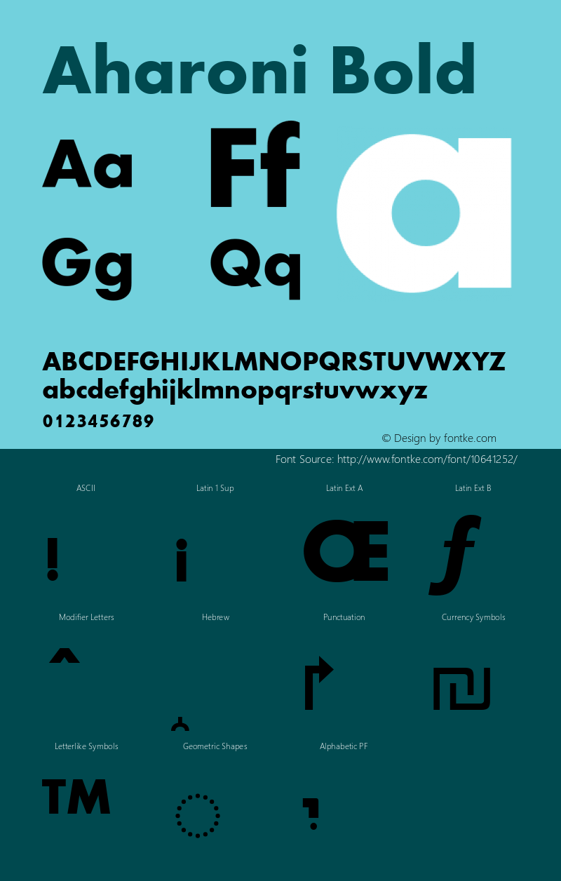 Aharoni Bold Version 5.10 Font Sample