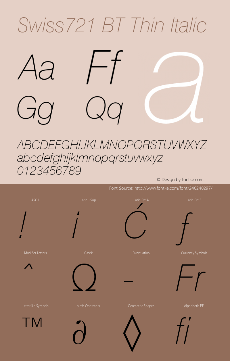 Swiss721 Th BT Thin Italic Version 5.0图片样张