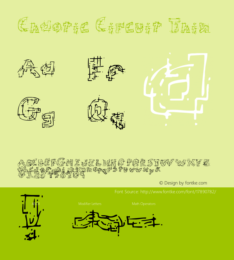 Chaotic Circuit Thin Version 1998; 1.0, initial r Font Sample