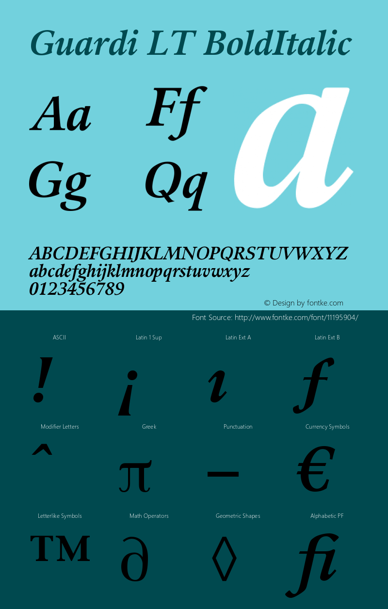 Guardi LT BoldItalic Version 006.000 Font Sample