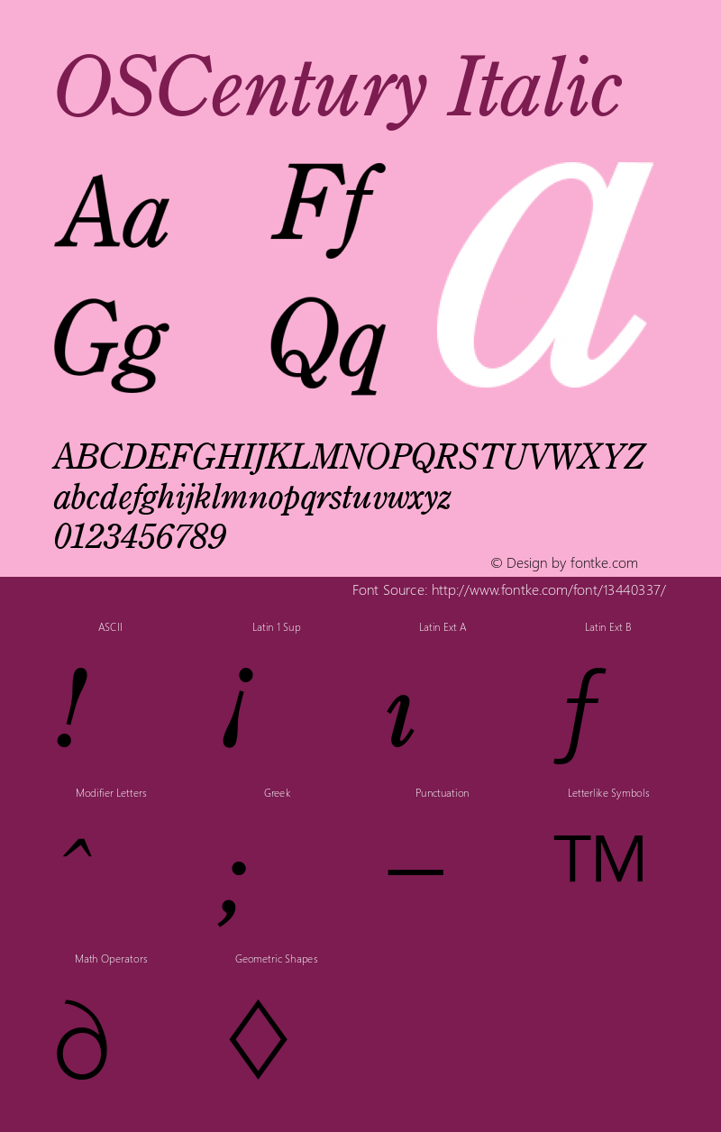 OSCentury Italic Version 4.00 April 13, 2007 Font Sample