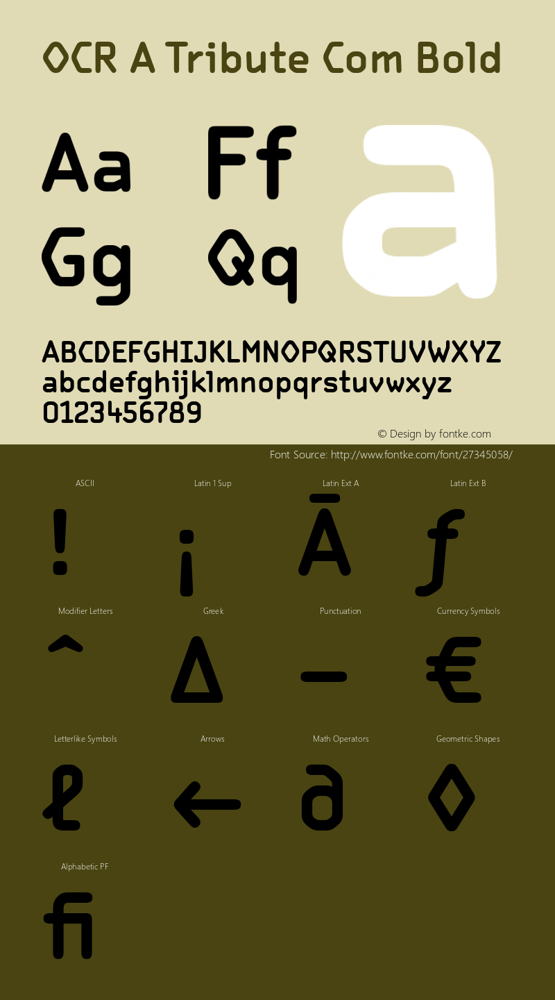 OCR A Tribute Com Bold Version 1.11 Font Sample