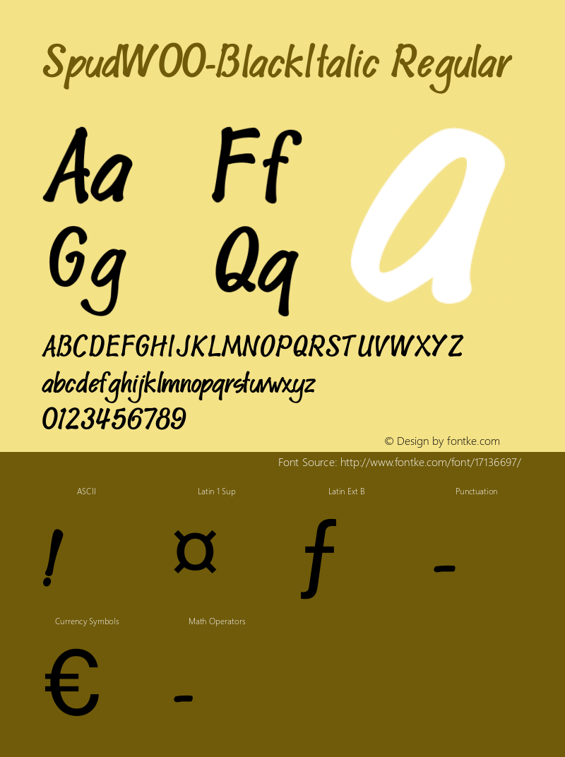 SpudW00-BlackItalic Regular Version 1.1 Font Sample