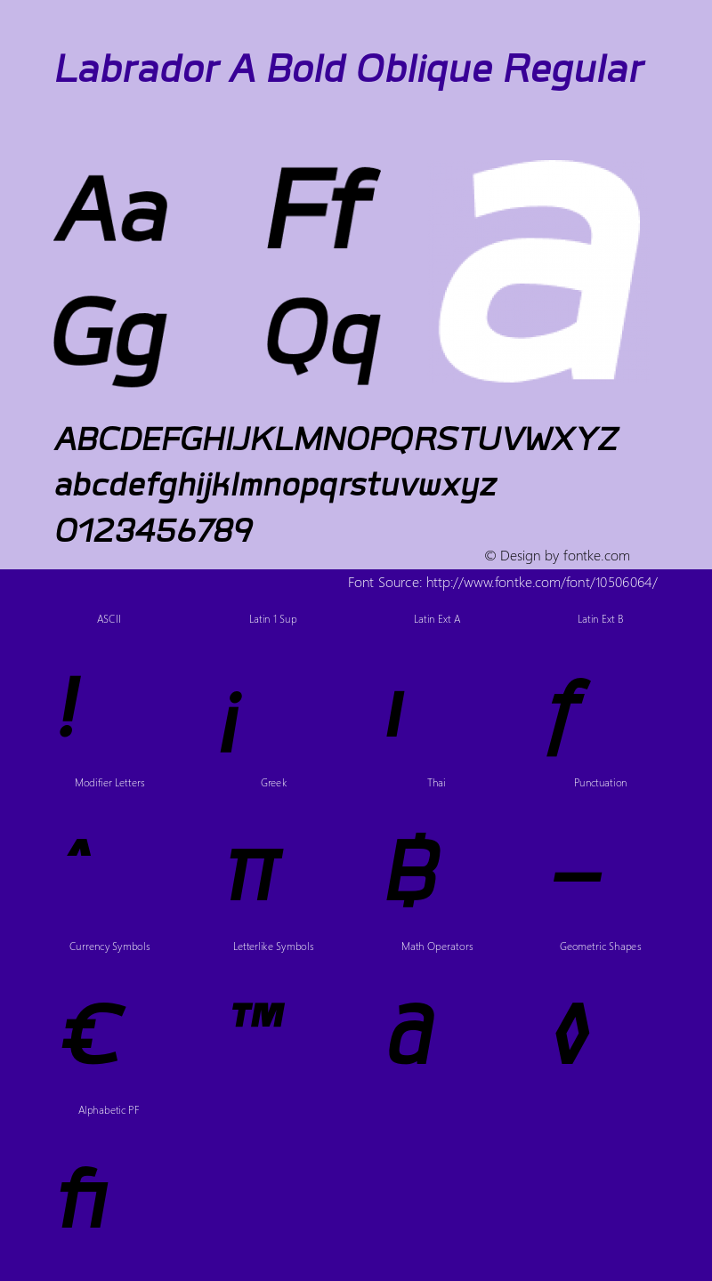 Labrador A Bold Oblique Regular Version 1.000 Font Sample