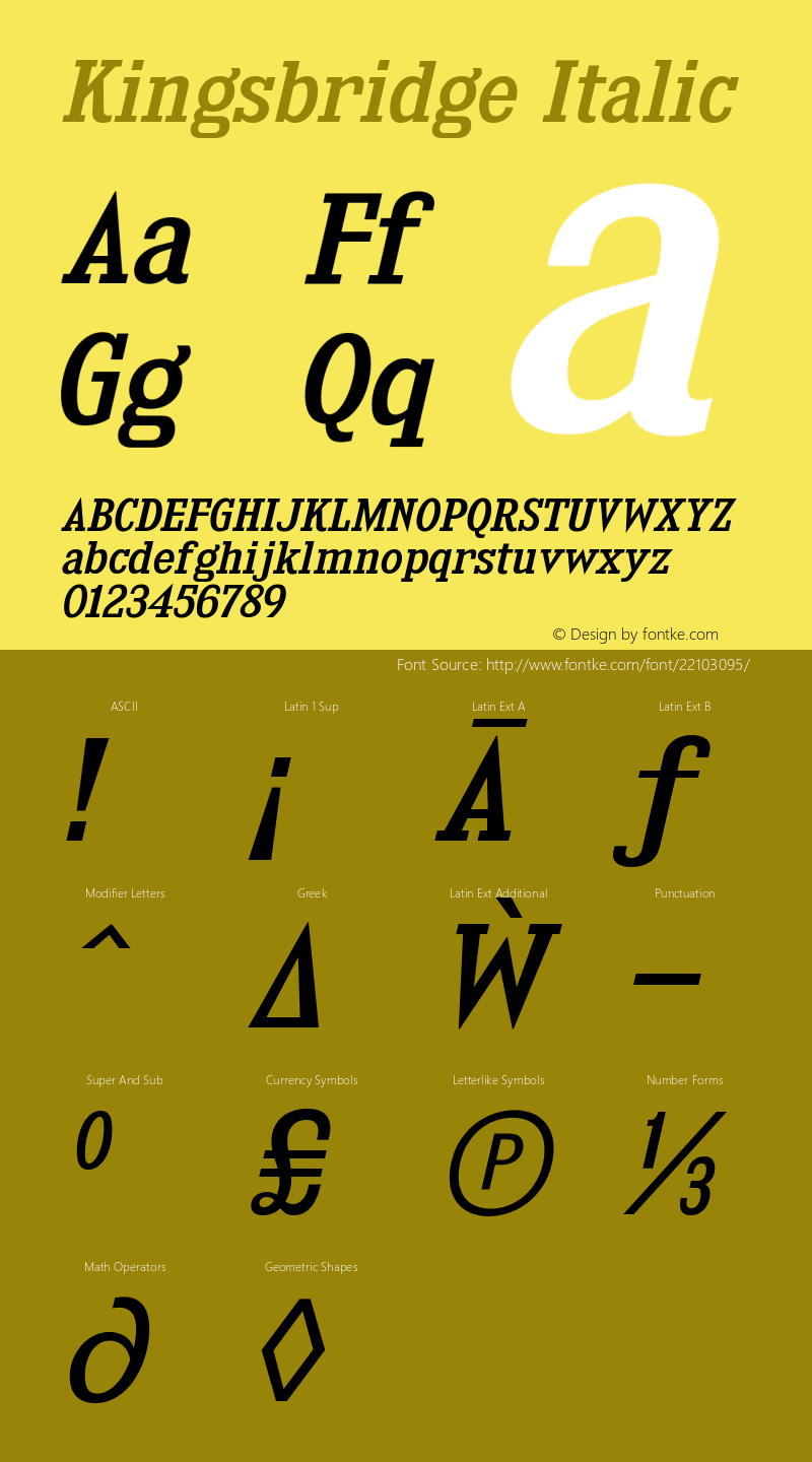 KingsbridgeRg-Italic Version 1.000 Font Sample