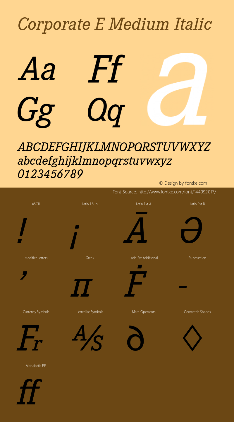 Corporate E Medium Italic Version 1.00 Font Sample