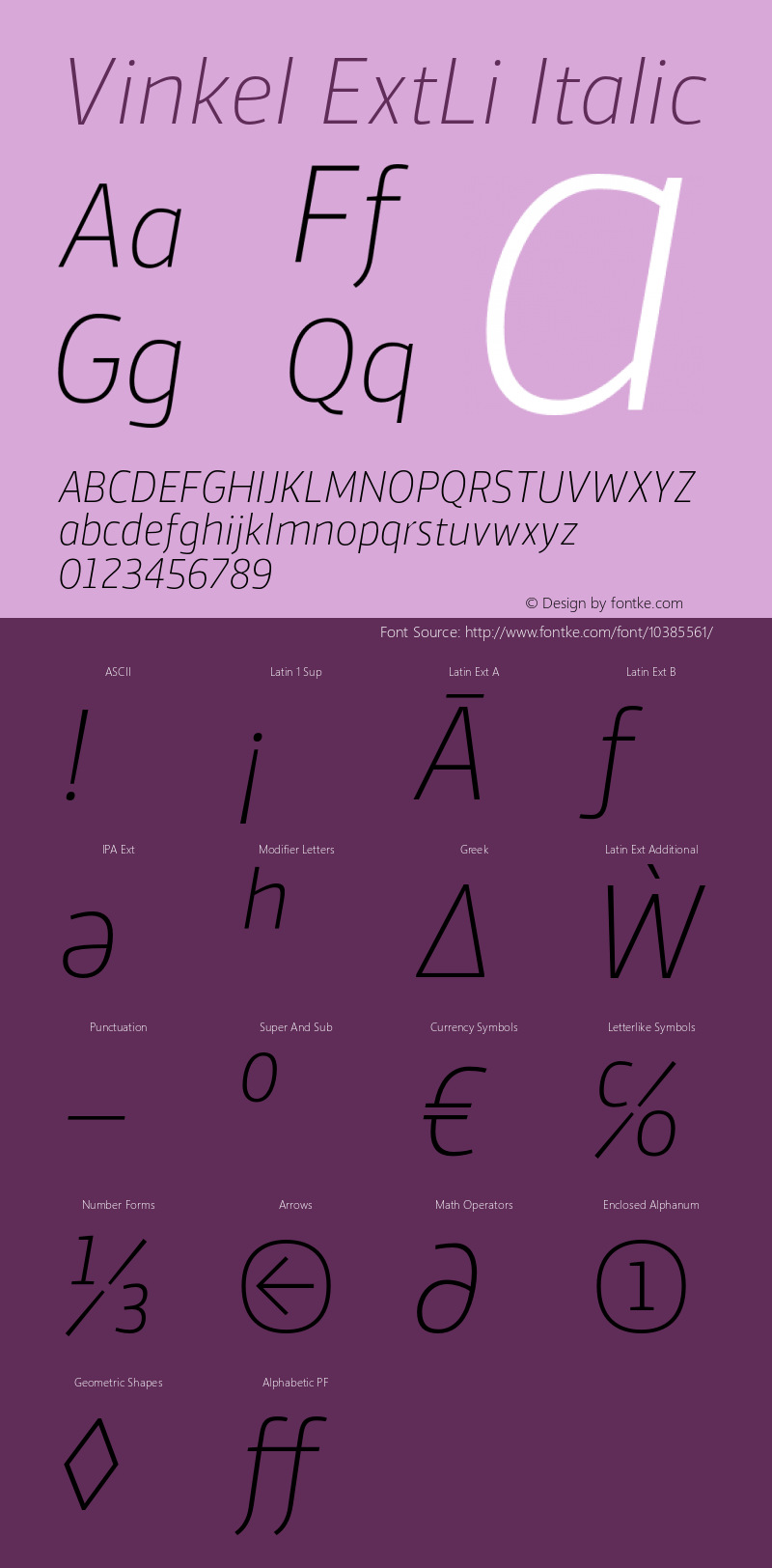 Vinkel ExtLi Italic 1.000 Font Sample