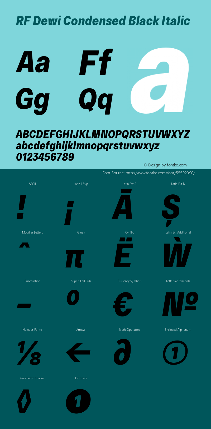 RF Dewi Condensed Black Italic Version 1.000;PS 001.000;hotconv 1.0.88;makeotf.lib2.5.64775 Font Sample