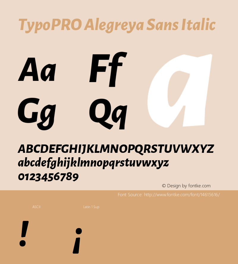 TypoPRO Alegreya Sans Italic Version 1.000;PS 001.000;hotconv 1.0.70;makeotf.lib2.5.58329 DEVELOPMENT Font Sample