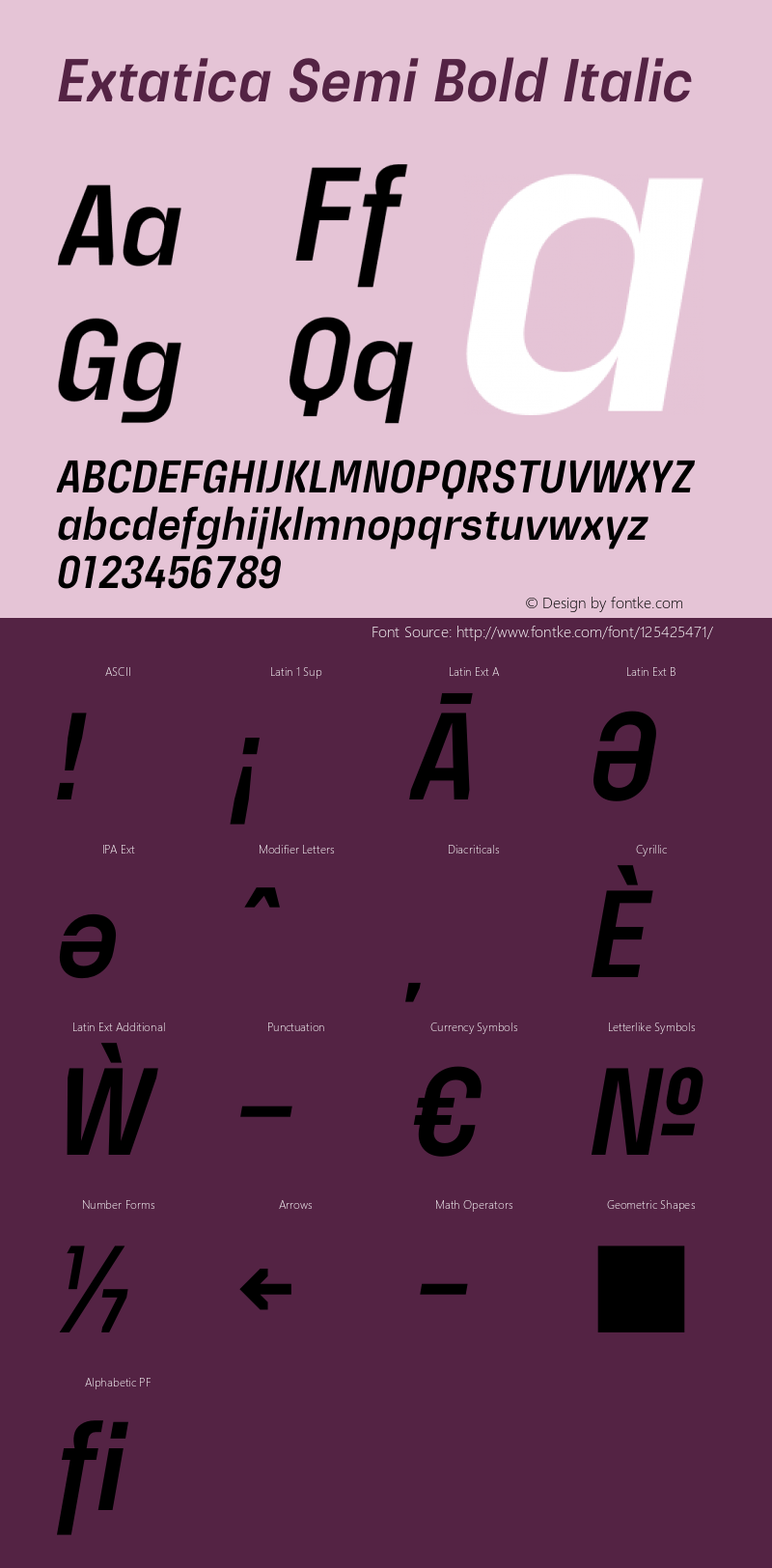 Extatica-SemiBoldItalic Version 1.000; ttfautohint (v0.97) -l 8 -r 50 -G 200 -x 14 -f dflt -w G Font Sample