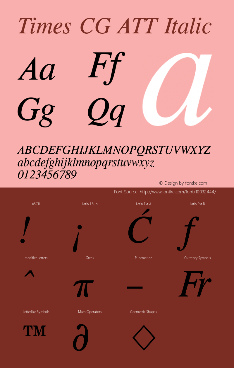 Times CG ATT Italic 1.0 Font Sample