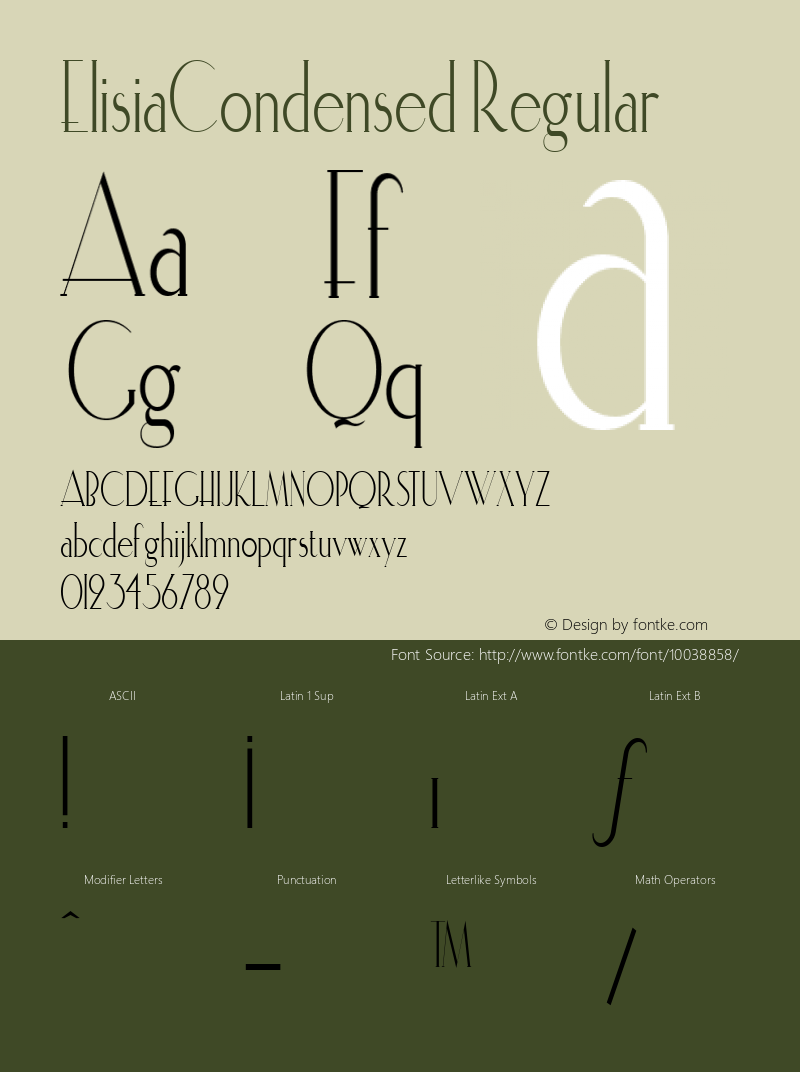 ElisiaCondensed Regular The IMSI MasterFonts Collection, tm 1995 IMSI Font Sample