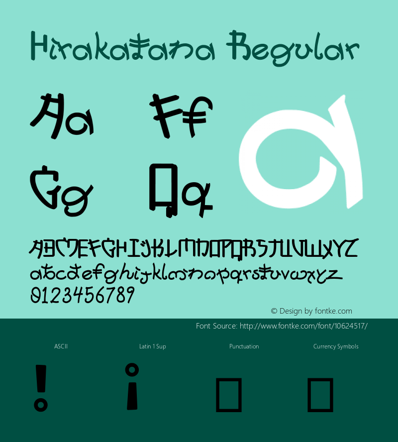 Hirakatana Regular Version 001.000 Font Sample