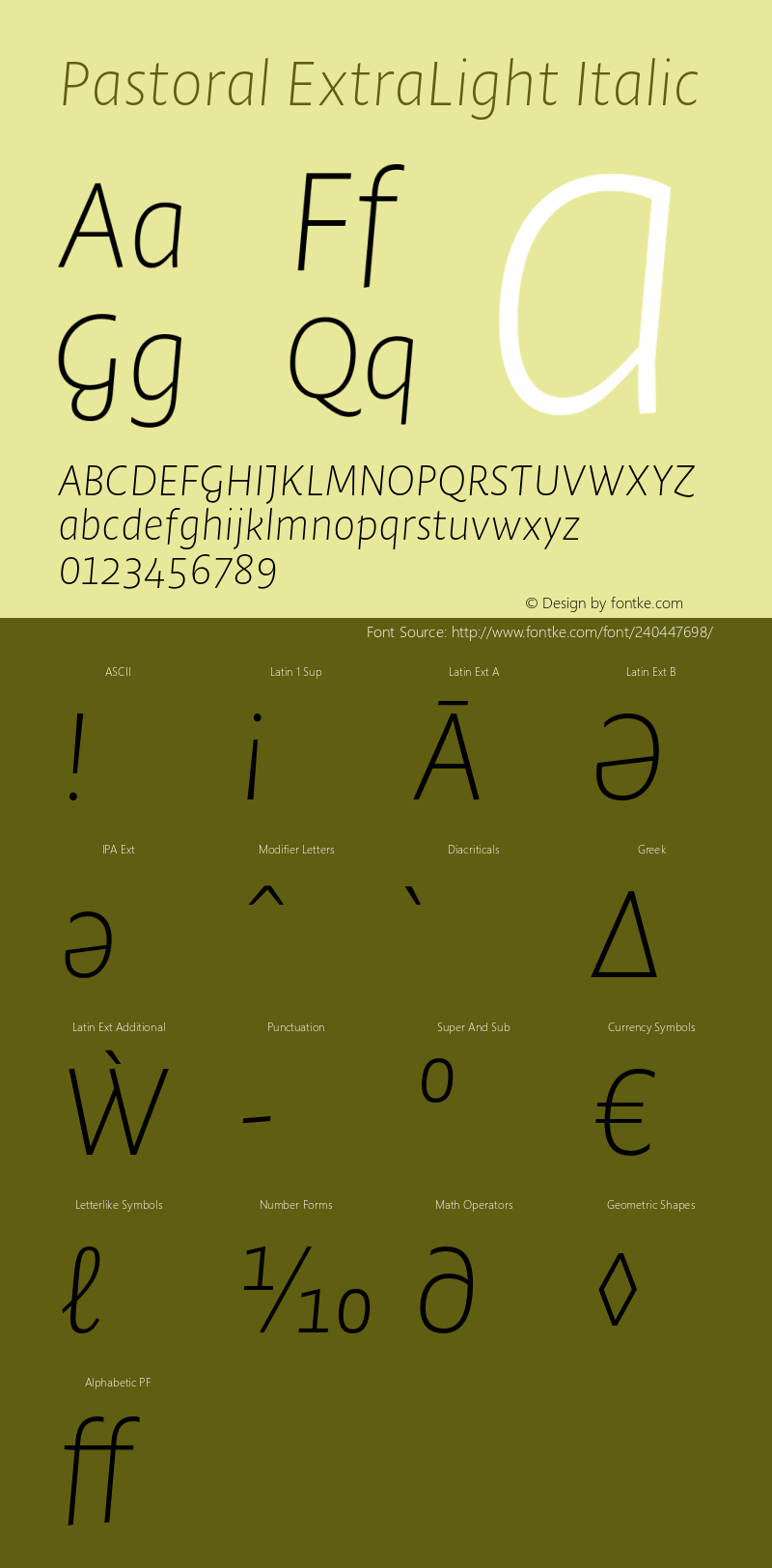 Pastoral ExtraLight Italic Version 1.00图片样张