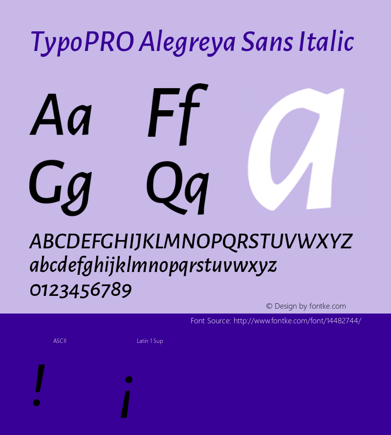 TypoPRO Alegreya Sans Italic Version 1.000;PS 001.000;hotconv 1.0.70;makeotf.lib2.5.58329 DEVELOPMENT Font Sample