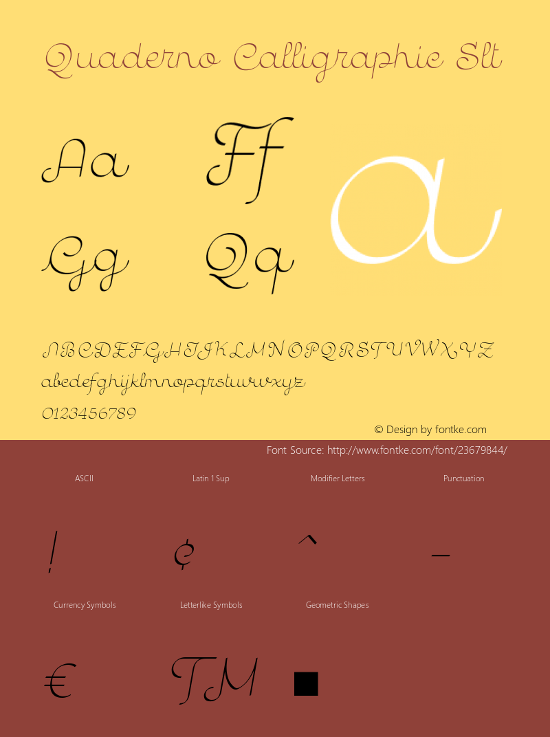 Quaderno Calligraphic Slt Version 2.000;PS 002.000;hotconv 1.0.88;makeotf.lib2.5.64775 Font Sample