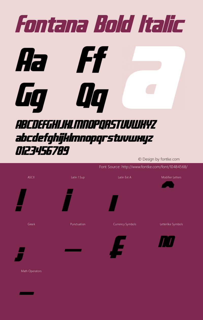 Fontana Bold Italic Version 2.20 - May 9, 2013 Font Sample