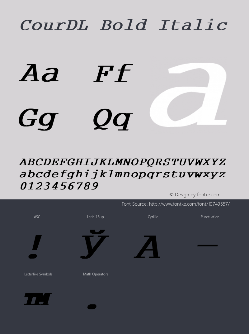 CourDL Bold Italic Unknown Font Sample