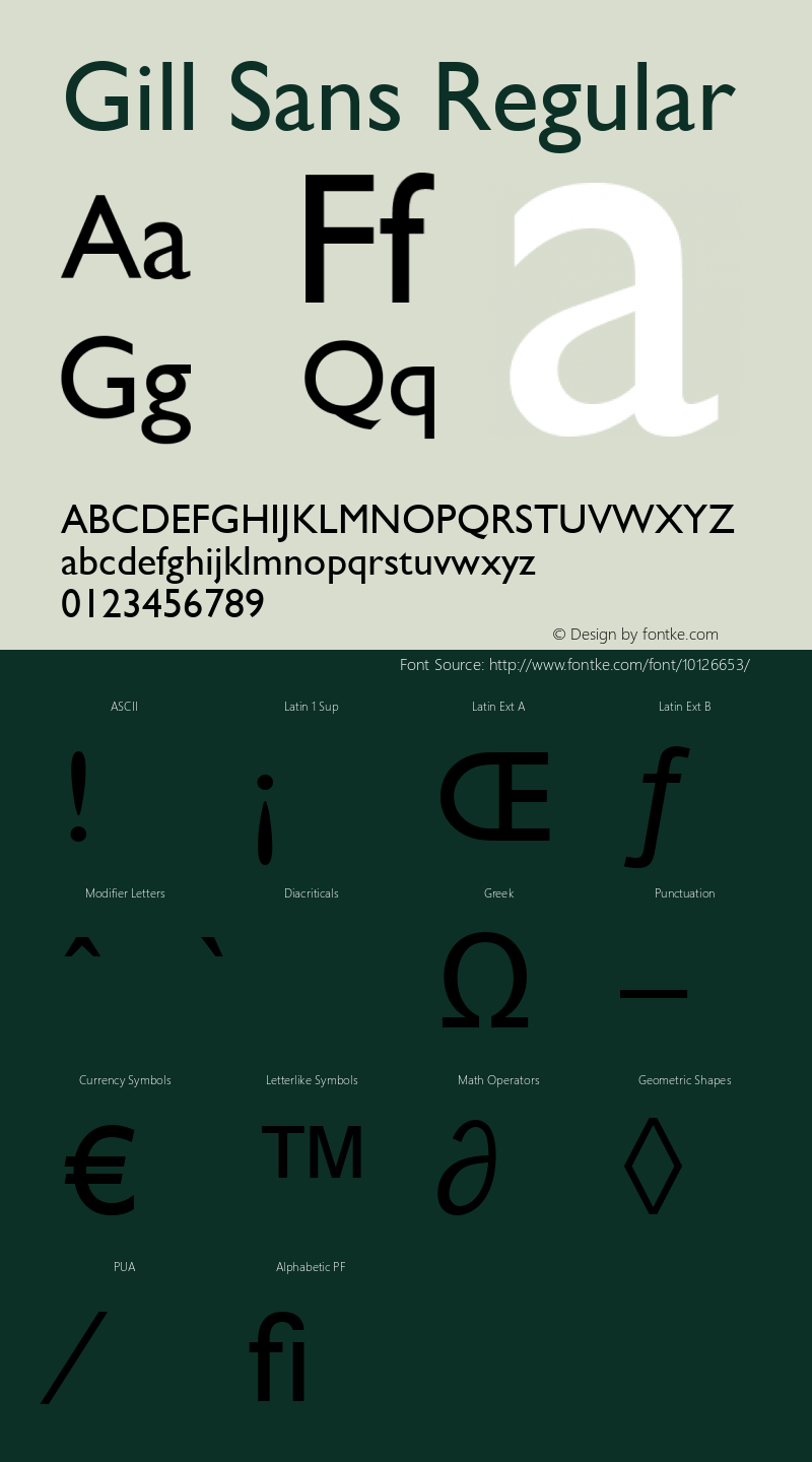 Gill Sans Regular 1.1d1 Font Sample