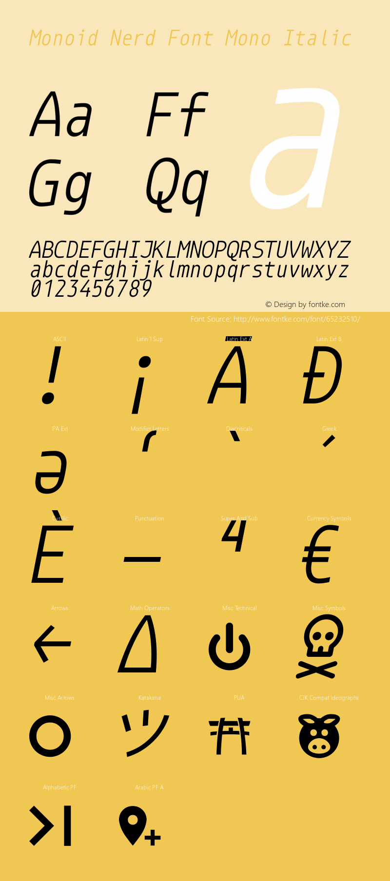 Monoid Italic Nerd Font Complete Mono Version 0.61;Nerd Fonts 2.1. Font Sample