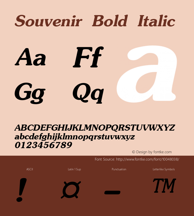 Souvenir Bold Italic 001.000 Font Sample