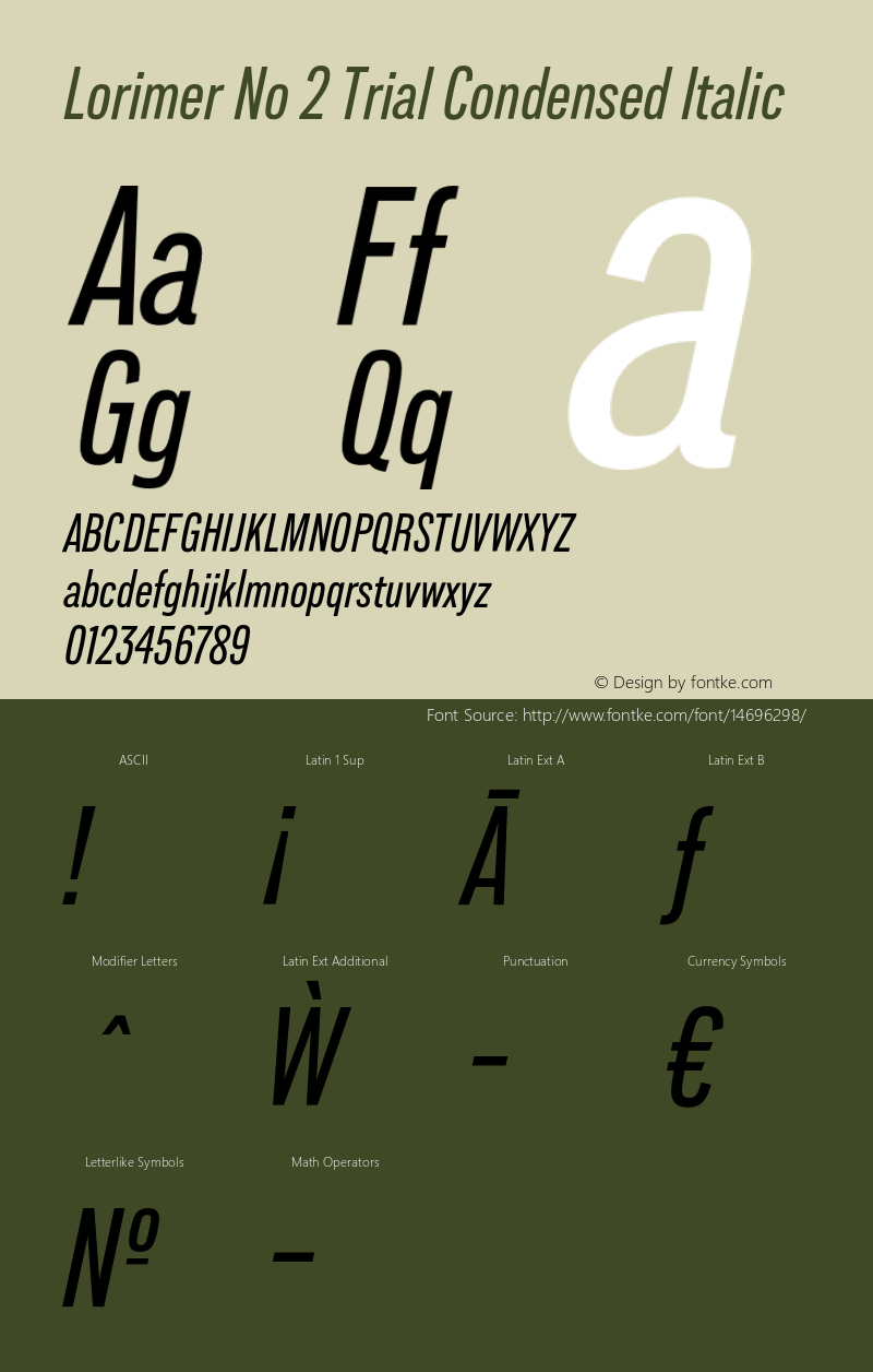 Lorimer No 2 Trial Condensed Italic Version 1.001 Font Sample