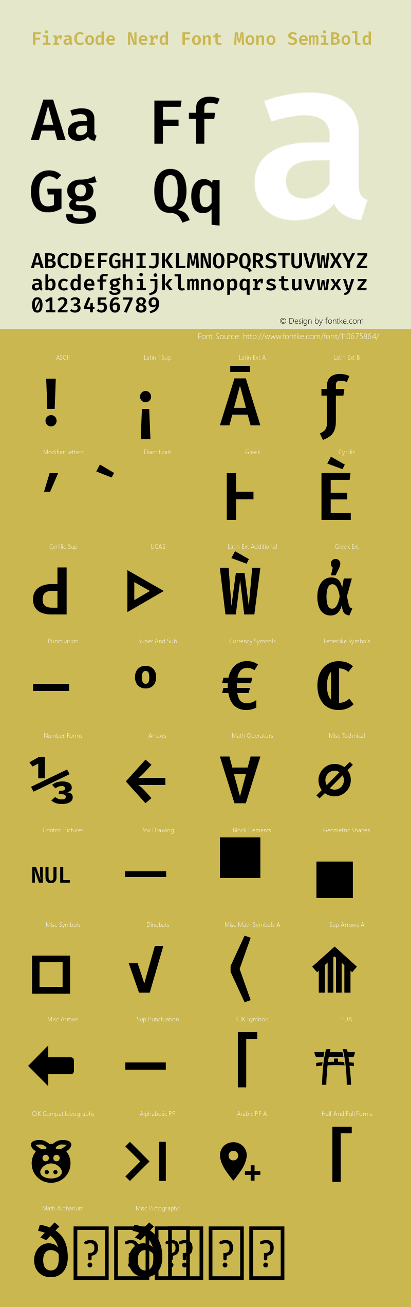 Fira Code SemiBold Nerd Font Complete Mono Version 5.002 Font Sample