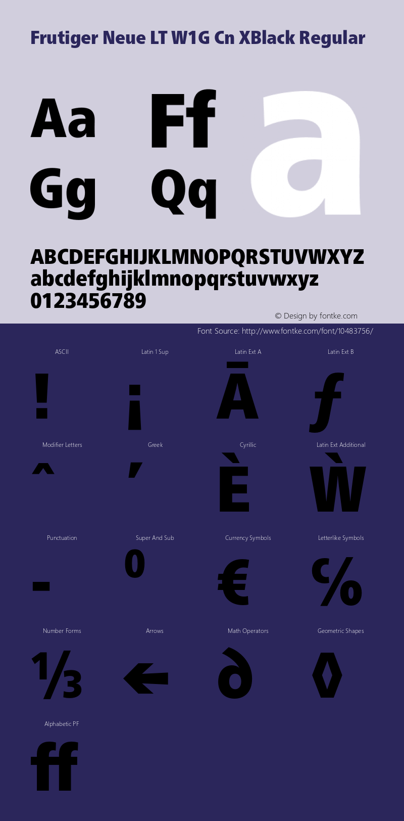 Frutiger Neue LT W1G Cn XBlack Regular Version 1.00 Font Sample