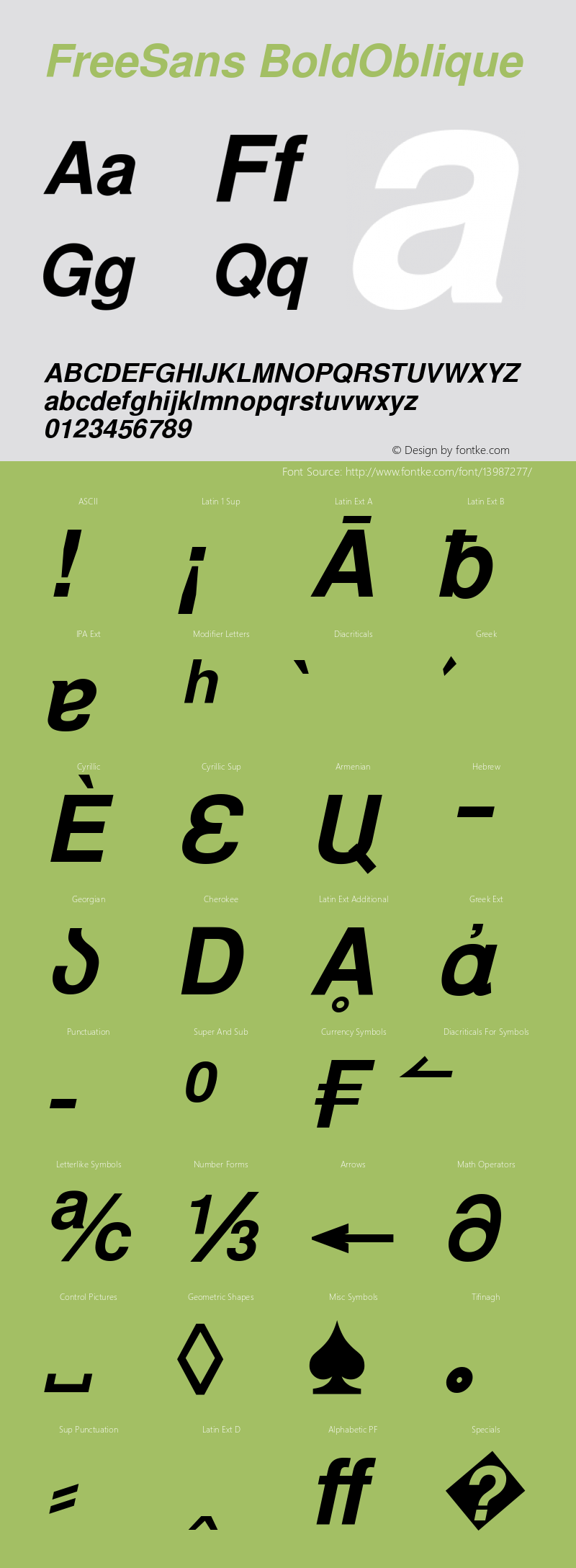 FreeSans BoldOblique Version $Revision: 1.154 $ Font Sample