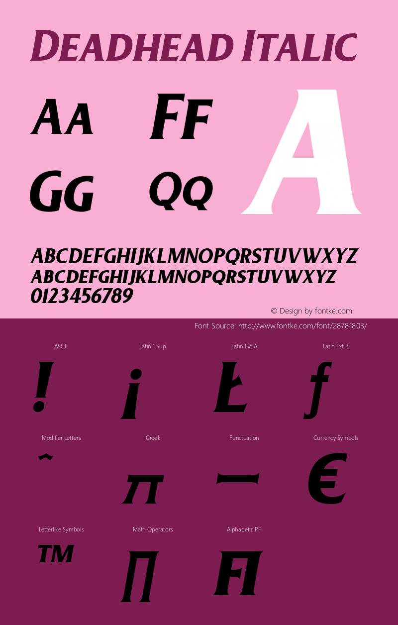 Deadhead Italic Version 1.000 Font Sample