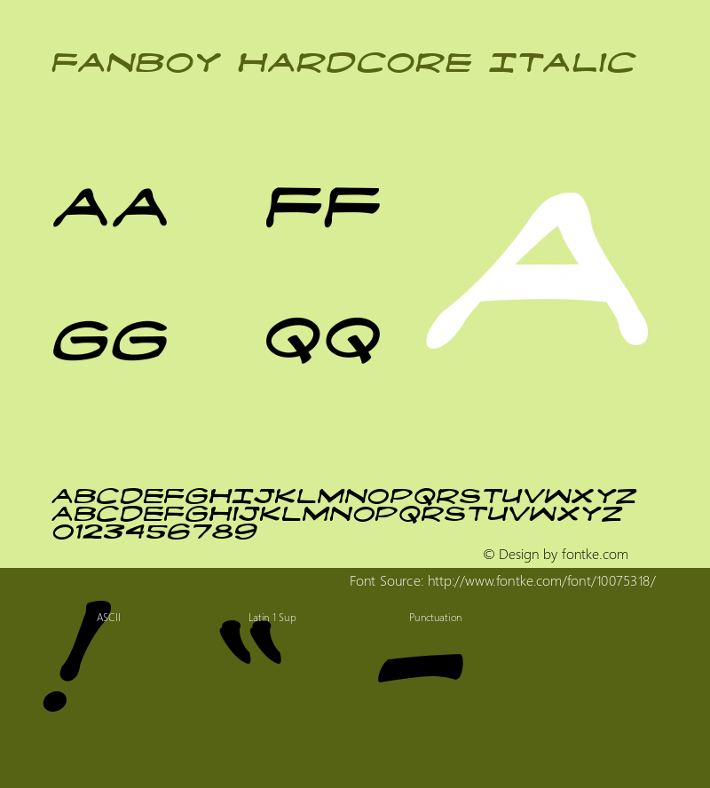 Fanboy Hardcore Italic Macromedia Fontographer 4.1 12/15/00 Font Sample