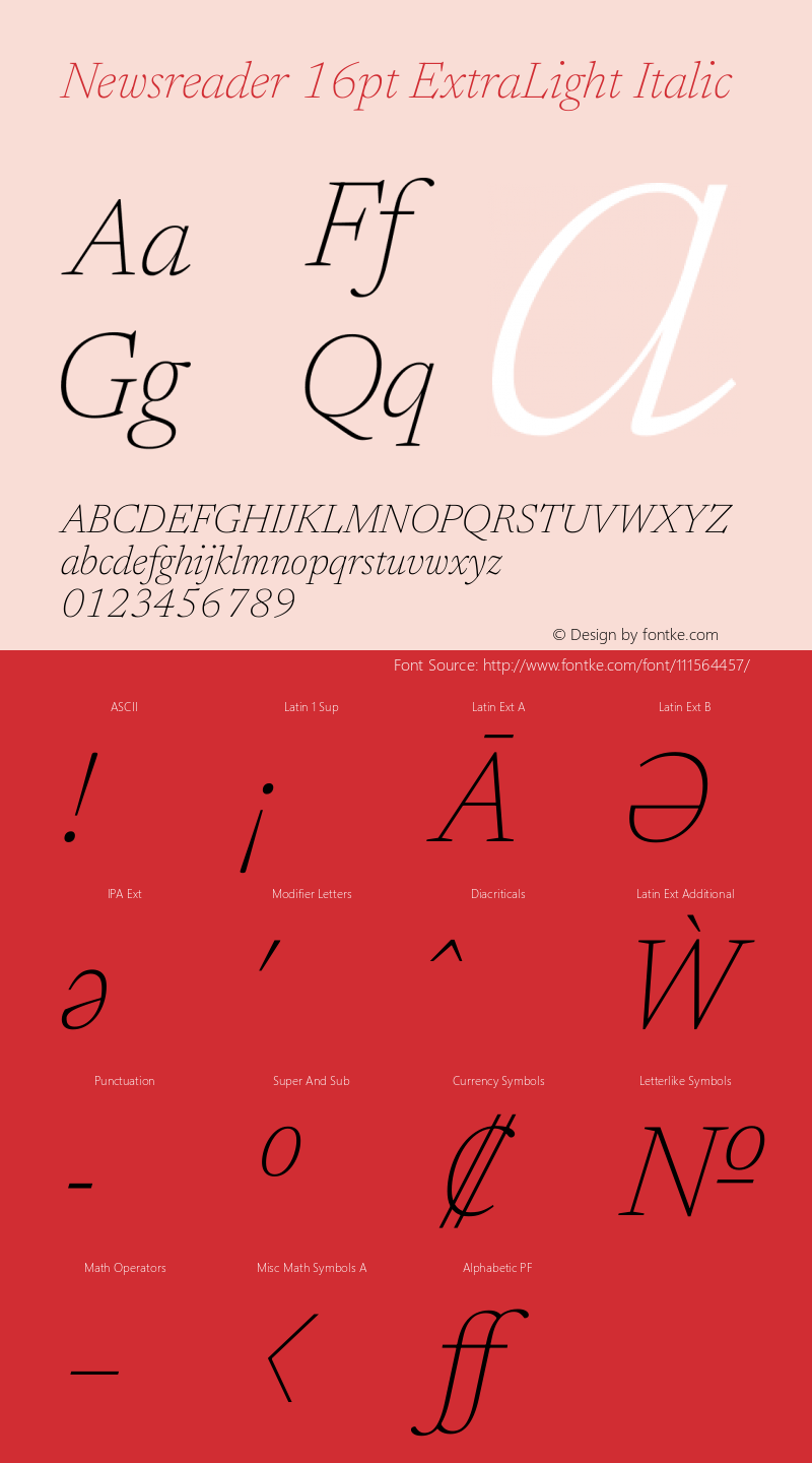 Newsreader 16pt ExtraLight Italic Version 1.003 Font Sample