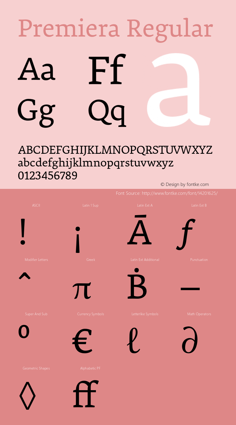 Premiera Regular Version 2.008 Font Sample