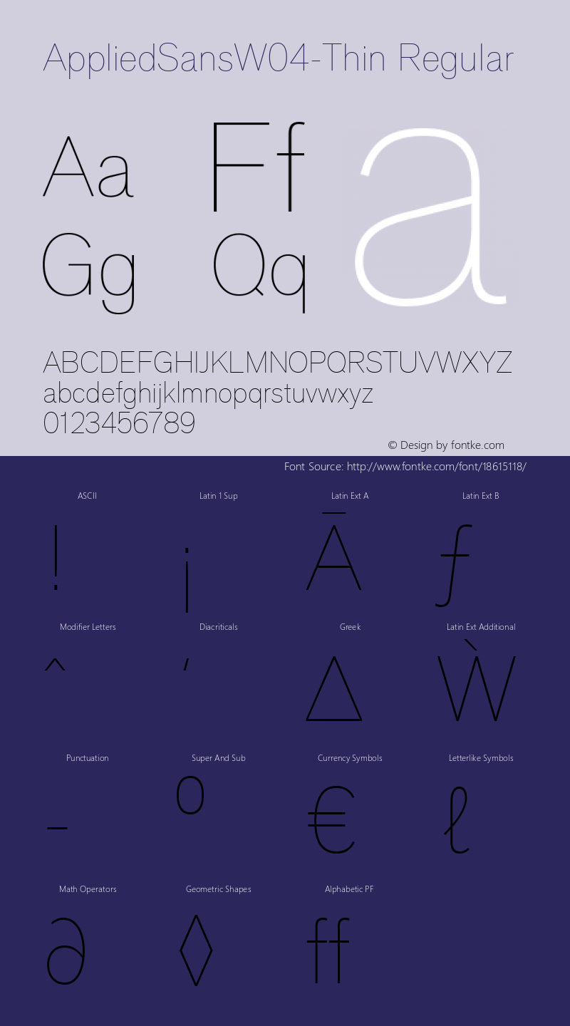 AppliedSansW04-Thin Regular Version 1.00 Font Sample