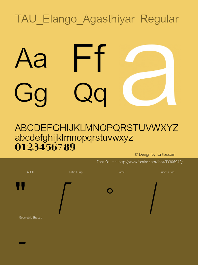 TAU_Elango_Agasthiyar Regular Macromedia Fontographer 4.1 4/8/2002 Font Sample