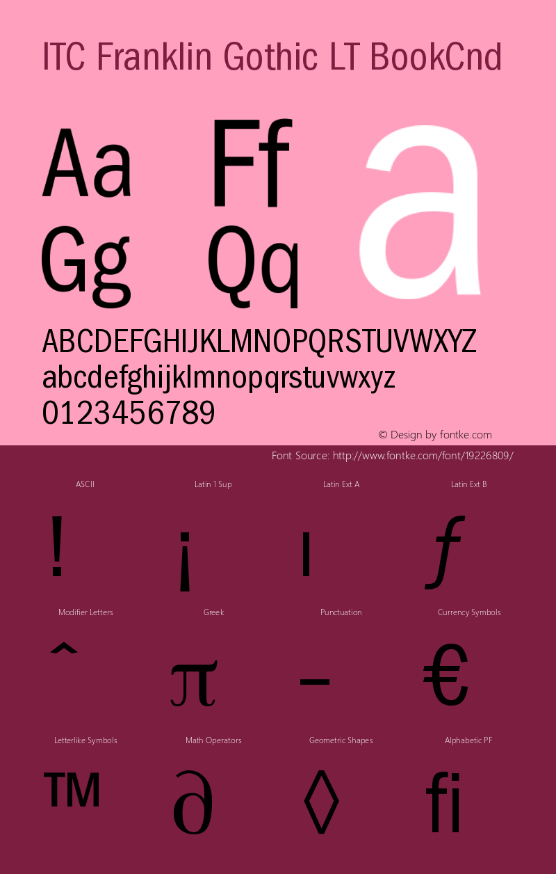 ITC Franklin Gothic LT Book Condensed Version 006.000 Font Sample