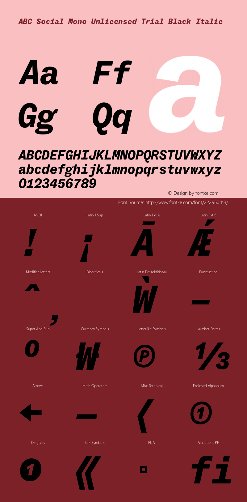 ABC Social Mono Unlicensed Trial Black Italic Version 1.000;Unlicensed Trial图片样张