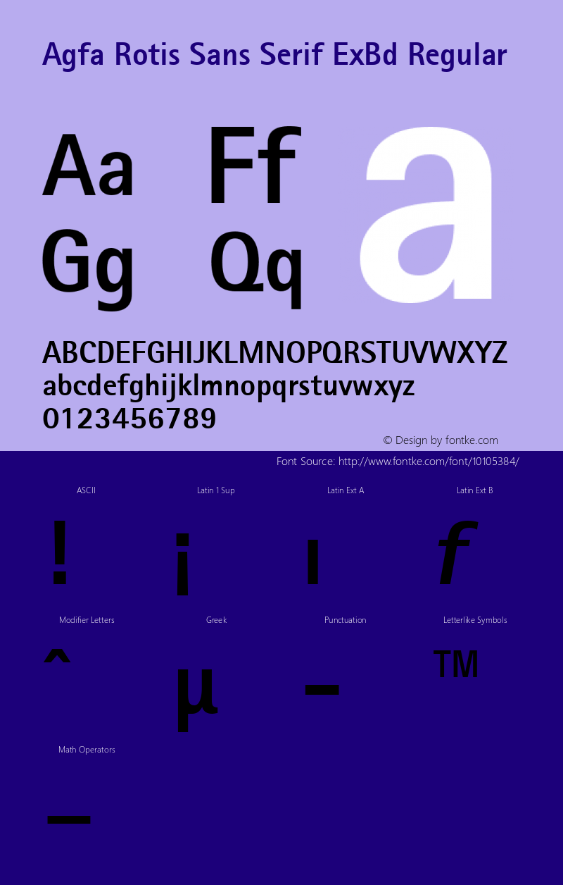 Agfa Rotis Sans Serif ExBd Regular Version 1.0 11/10/95 Font Sample