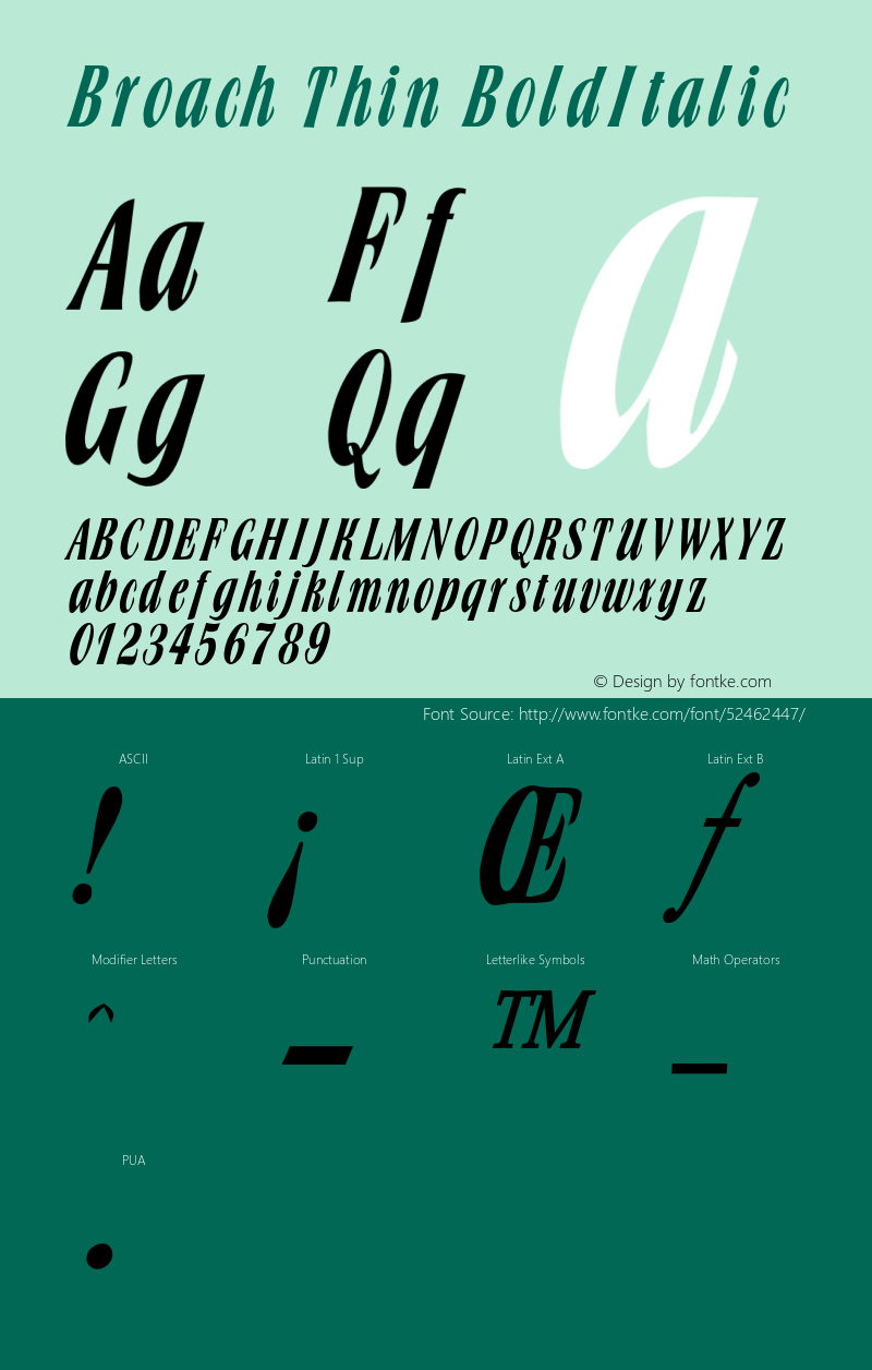 BroachThinBoldItalic Altsys Fontographer 4.1 1/30/95 {DfLp-URBC-66E7-7FBL-FXFA} Font Sample