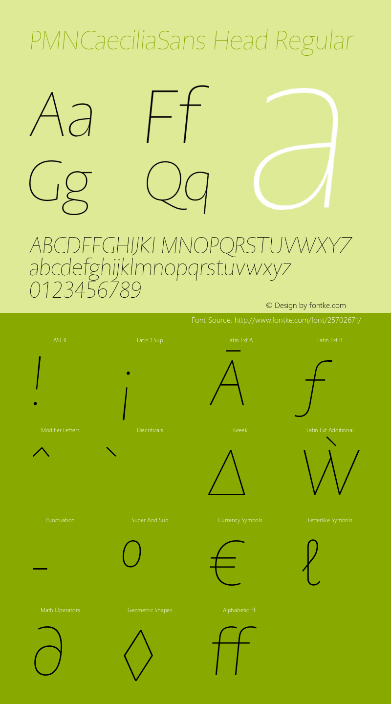 PMNCaeciliaSans Head W04 Th Obl Version 1.00 Font Sample