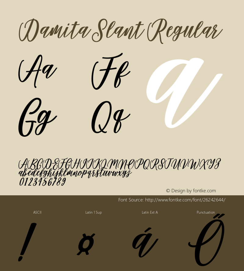 Damita Slant Version 1.000 Font Sample
