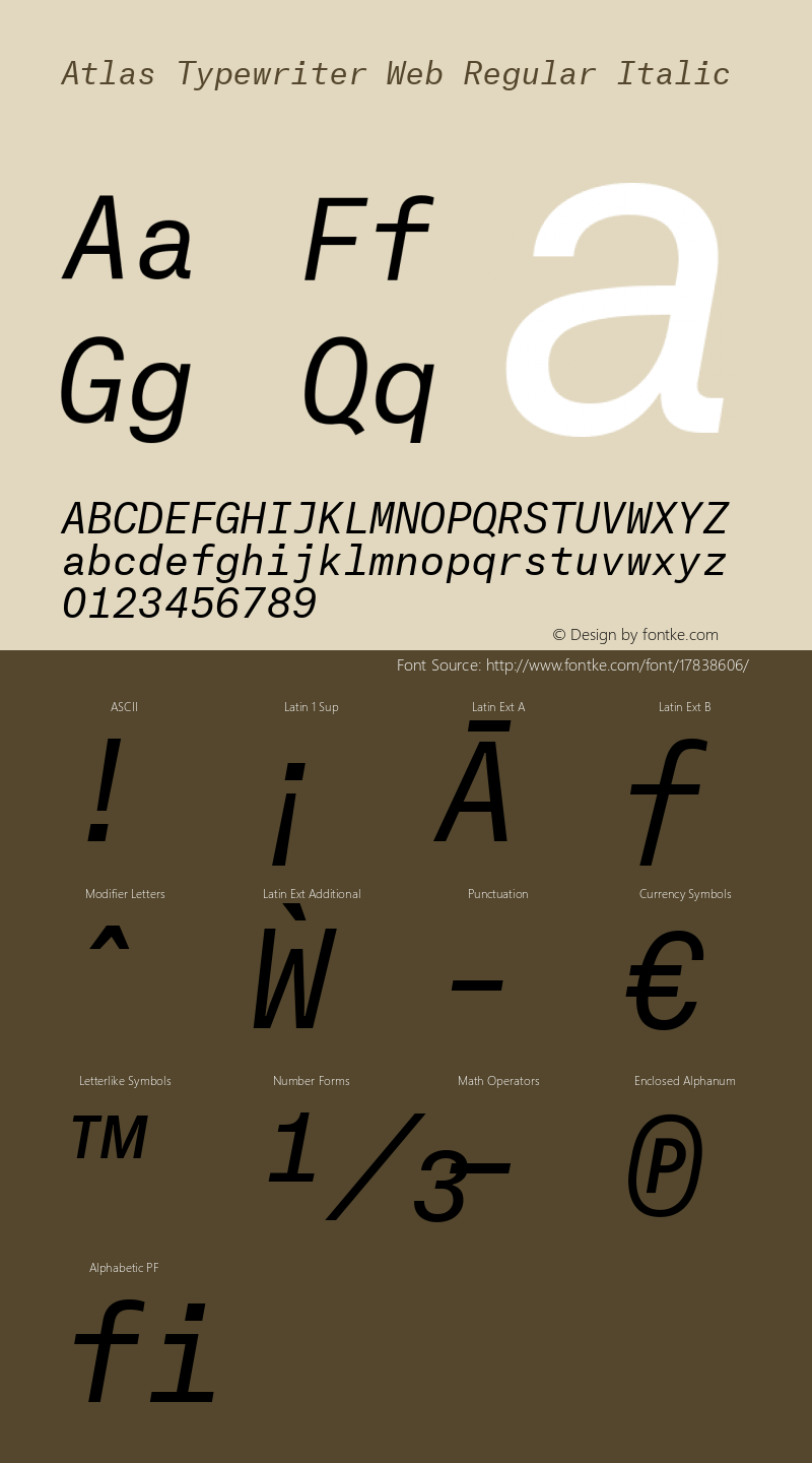 Atlas Typewriter Web Regular Italic Version 1.001 2012 Font Sample