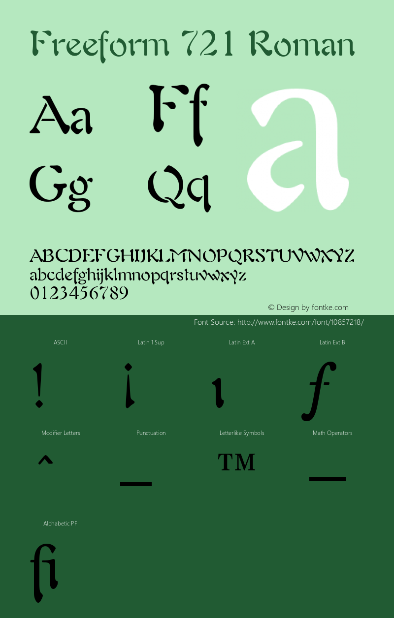 Freeform 721 Roman Version 003.001 Font Sample