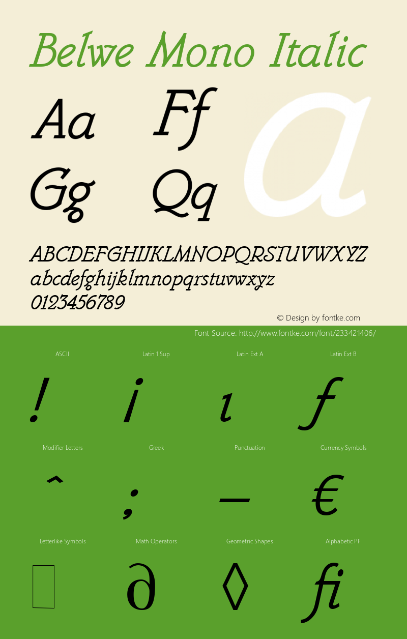 Belwe Mono Italic Plain Version 2.01图片样张