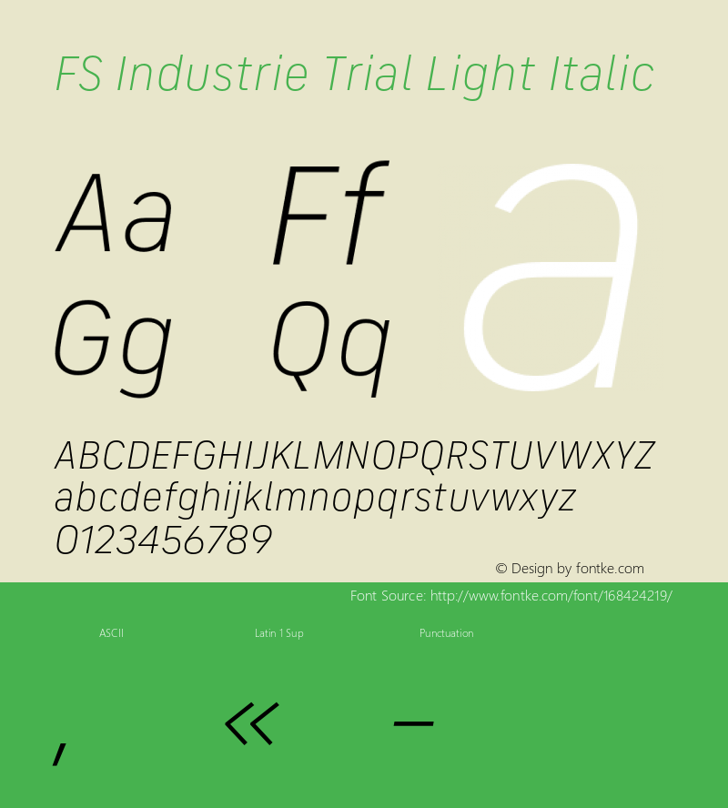 FS Industrie Trial Light Italic Version 1.002;PS 001.002;hotconv 1.0.88;makeotf.lib2.5.64775图片样张