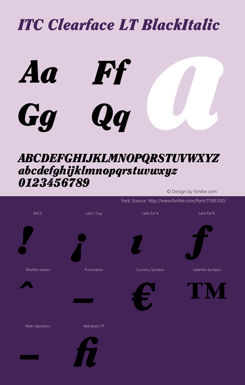 ITC Clearface LT BlackItalic Version 006.000 Font Sample