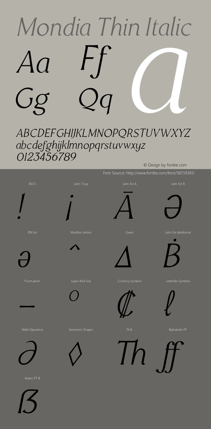 MondiaThinItalic Version 1.000 Font Sample