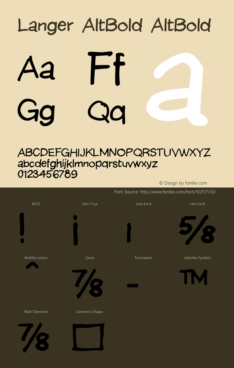 Langer AltBold AltBold Macromedia Fontographer 4.1 26.02.04 Font Sample