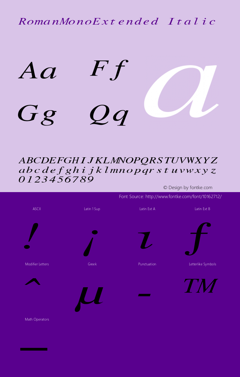 RomanMonoExtended Italic Rev. 003.000 Font Sample