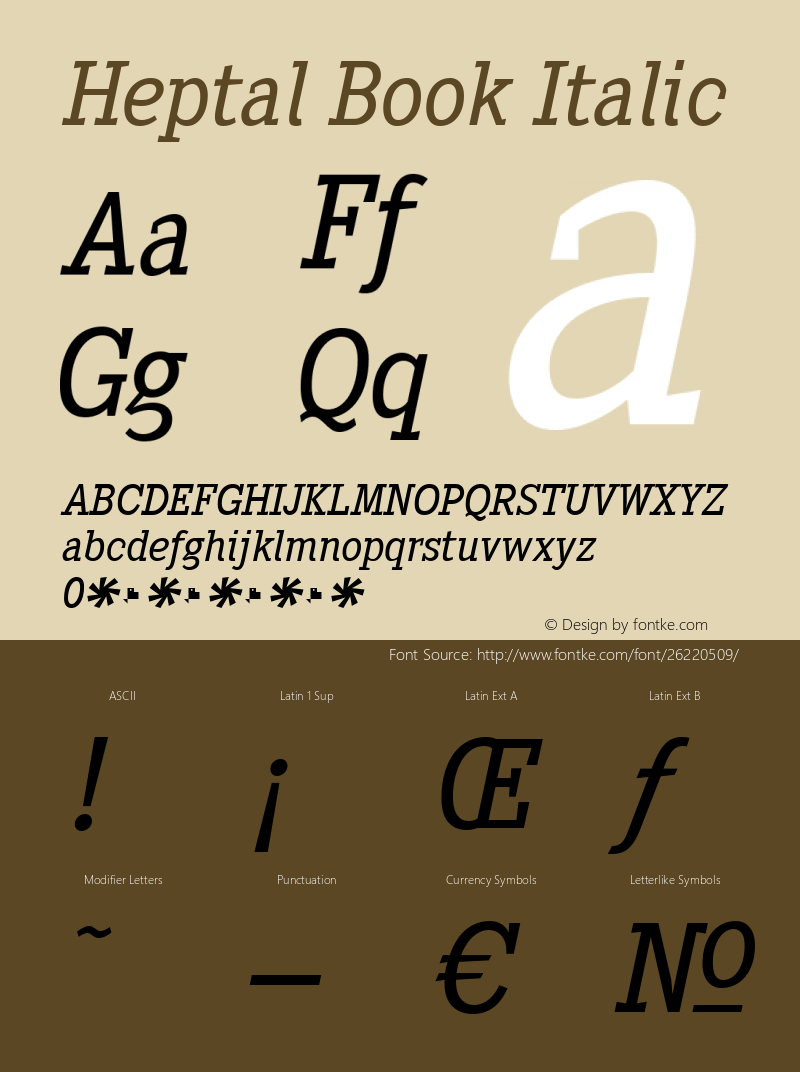 Heptal Book Italic Version 1.180 Font Sample